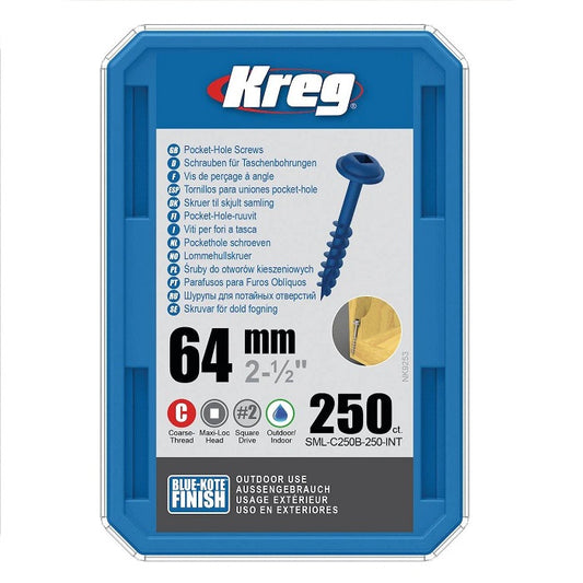 KREG Blue-Kote Taschenlochschrauben - 64mm, Grobgewinde, Linsenkopf